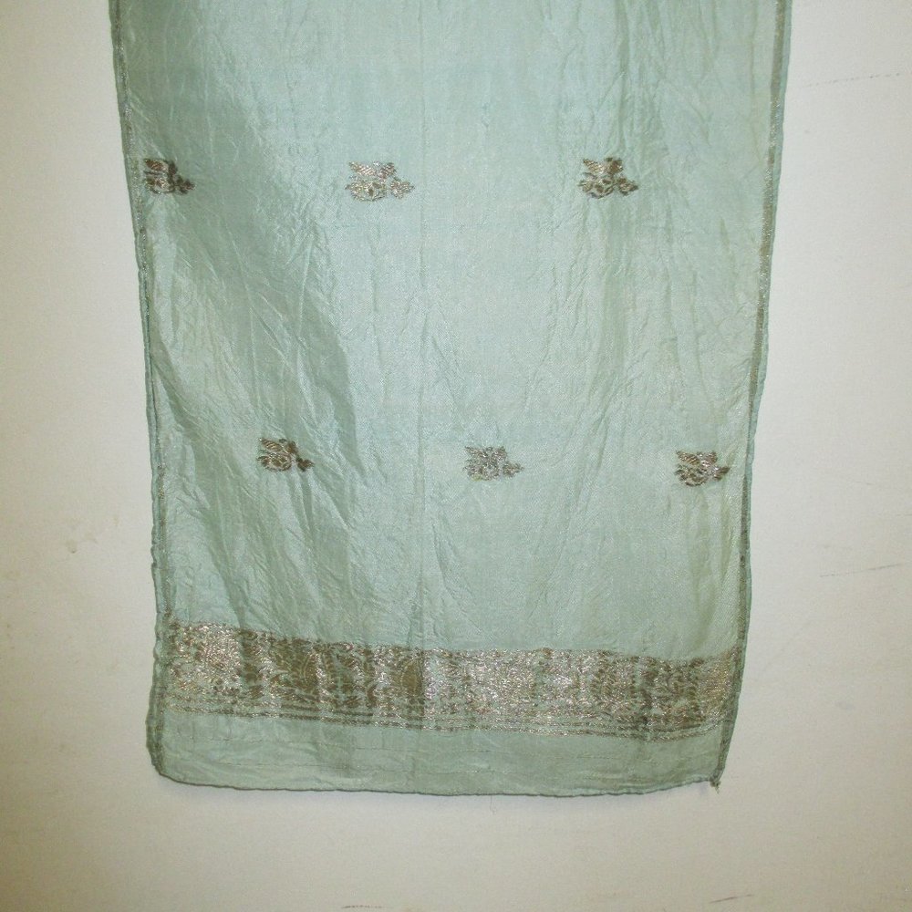 Scarf - Aqua with Gold Embroidered Design